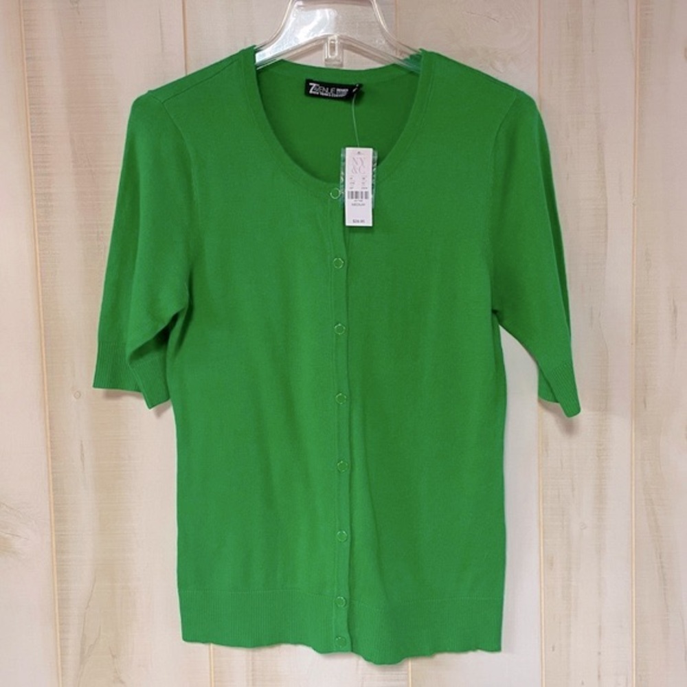 NWT New York & Company Green Short Sleeve Cardigan NWT Sz M